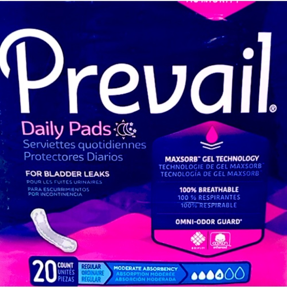 HUGE LOT 6 Packs NEW PREVAIL Incontinence Pads Long Reg. 20 ct ea. Leaks/Menses